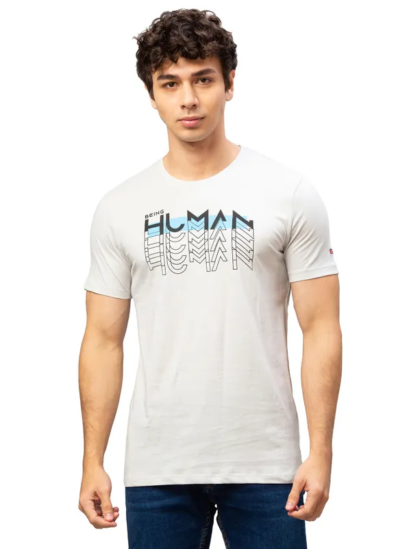 Being Human Regular Fit Men Crew Neck T-Shirts-Lt. Grey