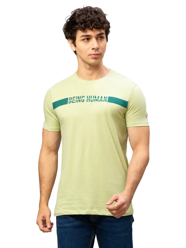 Being Human Regular Fit Men Crew Neck T-Shirts-Lt. Olive