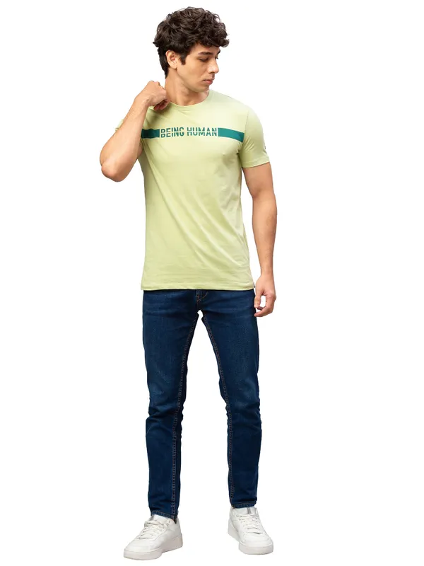 Being Human Regular Fit Men Crew Neck T-Shirts-Lt. Olive