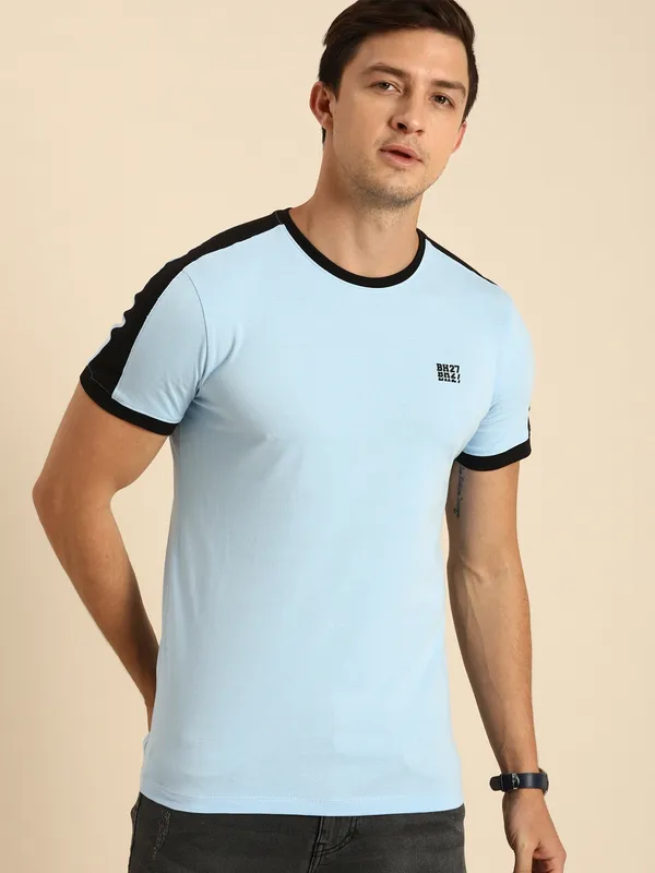 Being Human Regular Fit Men Crew Neck T-Shirts-Sky Blue