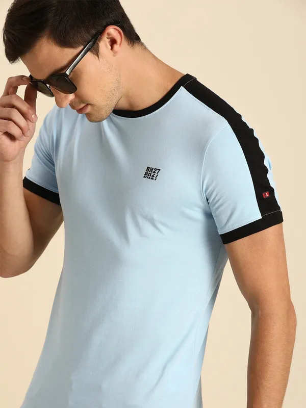 Being Human Regular Fit Men Crew Neck T-Shirts-Sky Blue