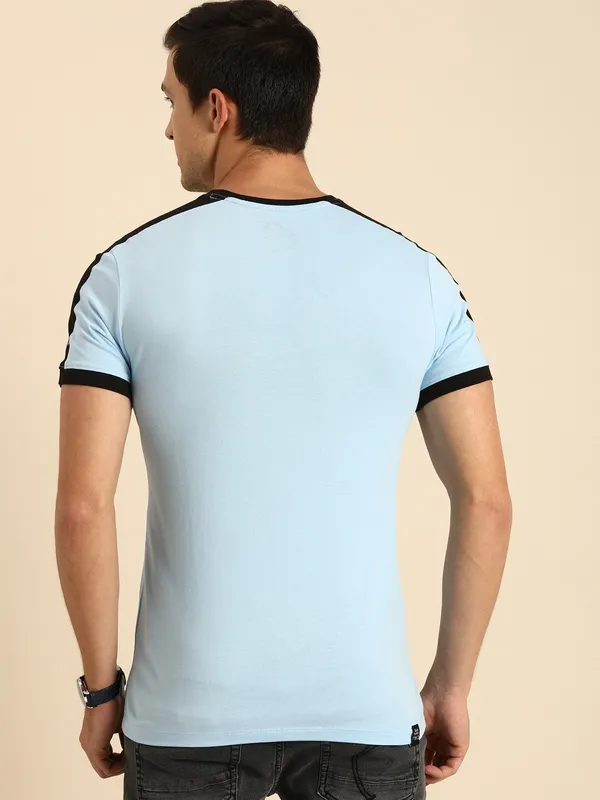 Being Human Regular Fit Men Crew Neck T-Shirts-Sky Blue