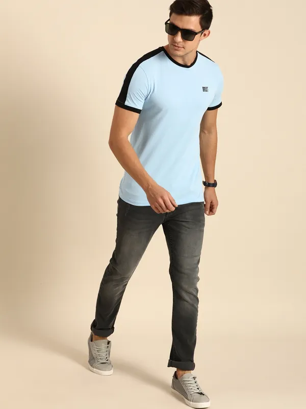 Being Human Regular Fit Men Crew Neck T-Shirts-Sky Blue