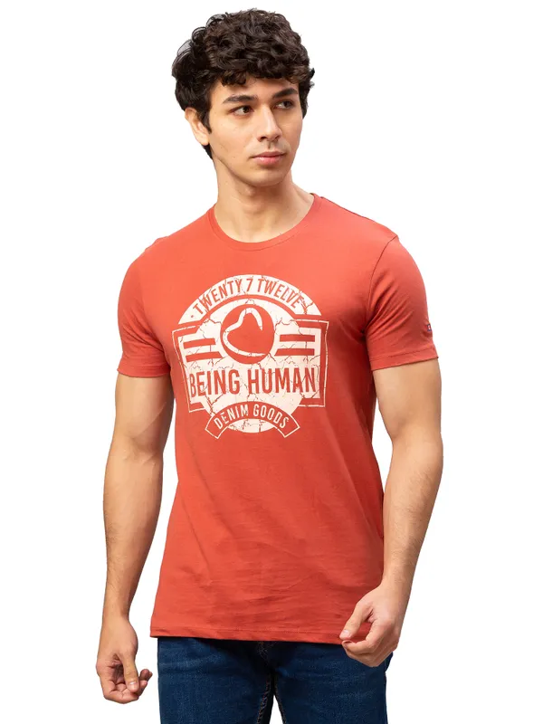 Being Human Regular Fit Men Crew Neck T-Shirts-Burnet Brick