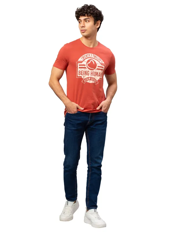 Being Human Regular Fit Men Crew Neck T-Shirts-Burnet Brick