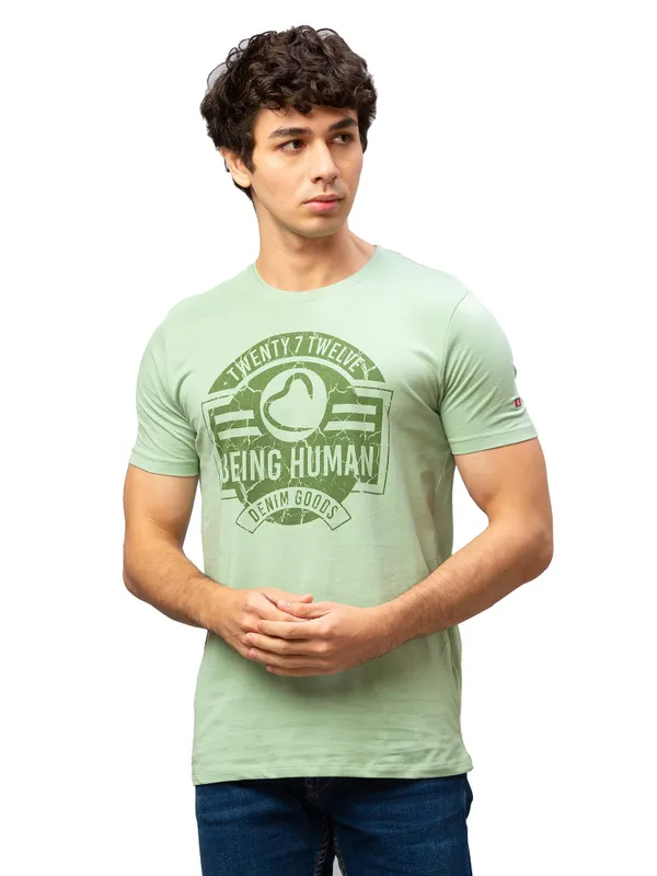 Being Human Regular Fit Men Crew Neck T-Shirts-Pastel Green