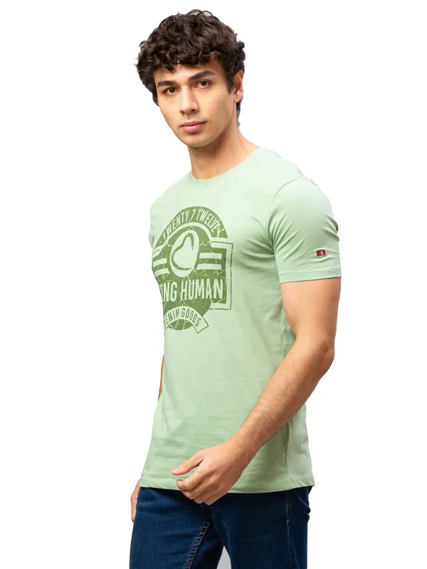 Being Human Regular Fit Men Crew Neck T-Shirts-Pastel Green