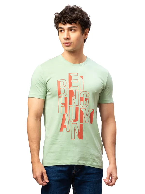 Being Human Regular Fit Men Crew Neck T-Shirts-Pastel Green