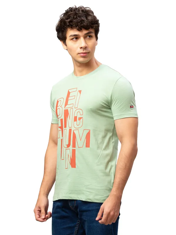 Being Human Regular Fit Men Crew Neck T-Shirts-Pastel Green