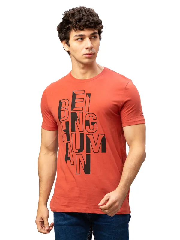 Being Human Regular Fit Men Crew Neck T-Shirts-Burnet Brick