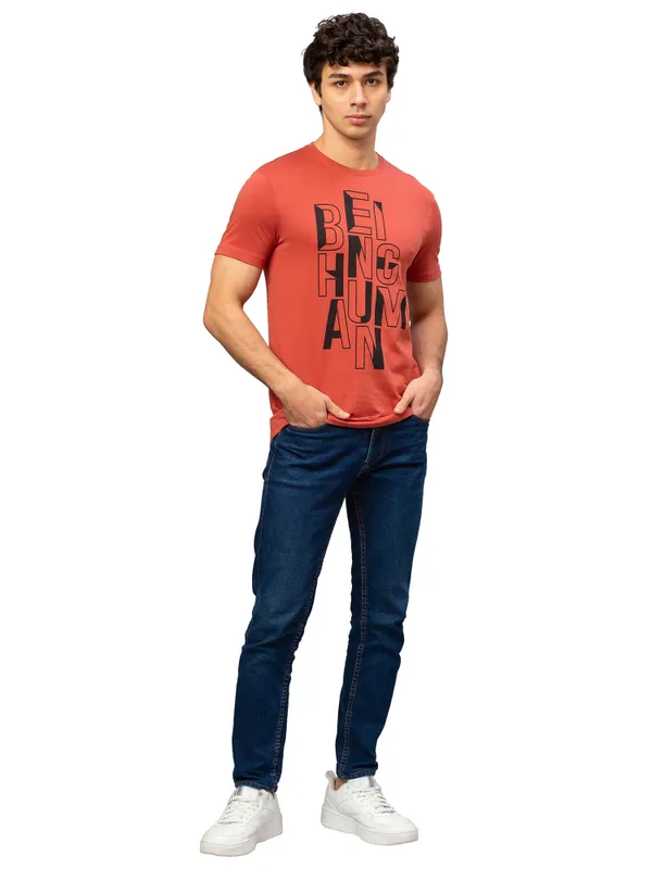 Being Human Regular Fit Men Crew Neck T-Shirts-Burnet Brick