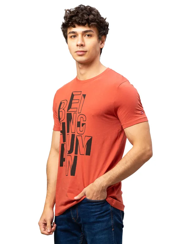 Being Human Regular Fit Men Crew Neck T-Shirts-Burnet Brick