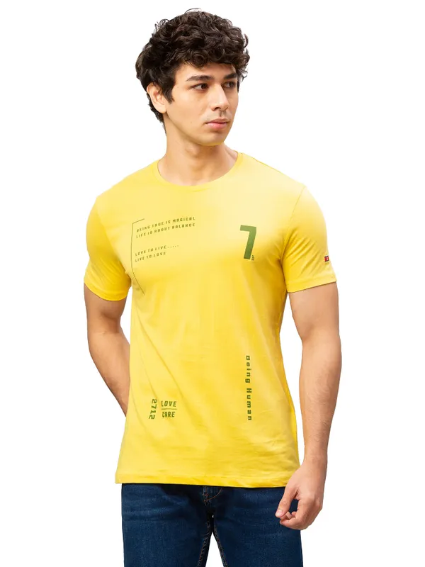 Being Human Regular Fit Men Crew Neck T-Shirts-Yellow