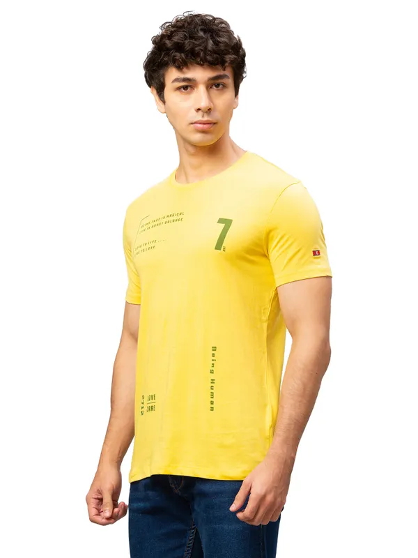 Being Human Regular Fit Men Crew Neck T-Shirts-Yellow