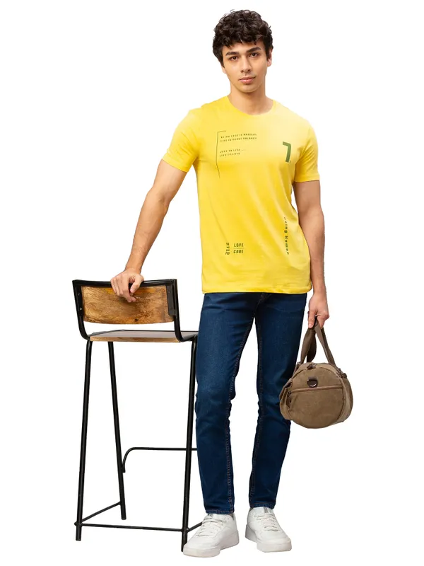 Being Human Regular Fit Men Crew Neck T-Shirts-Yellow