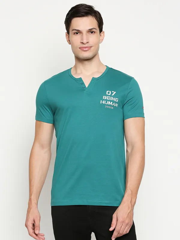 Being Human Regular Fit Men Crew Neck T-Shirts-Bottel Green