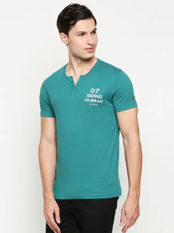 Being Human Regular Fit Men Crew Neck T-Shirts-Bottel Green