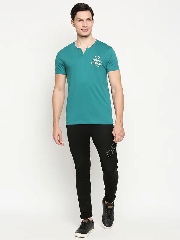 Being Human Regular Fit Men Crew Neck T-Shirts-Bottel Green