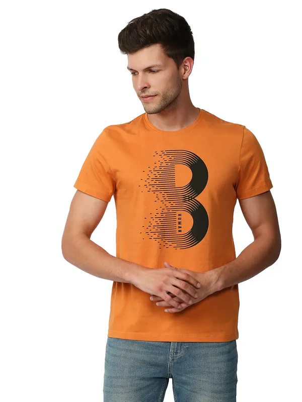 Being Human Regular Fit Men Crew Neck T-Shirts-Rust