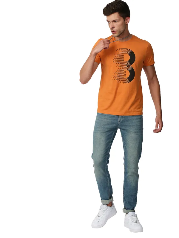 Being Human Regular Fit Men Crew Neck T-Shirts-Rust