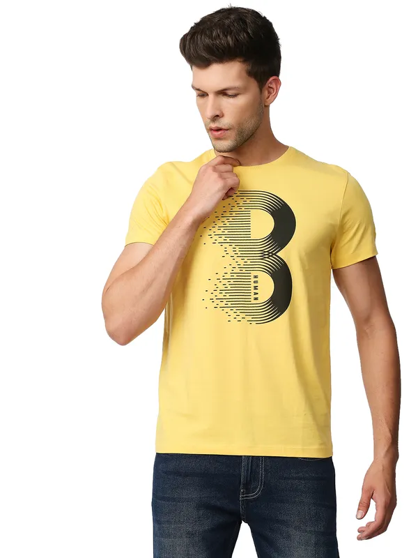 Being Human Regular Fit Men Crew Neck T-Shirts-Yellow