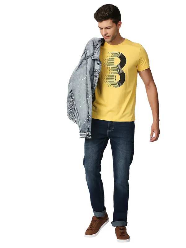 Being Human Regular Fit Men Crew Neck T-Shirts-Yellow