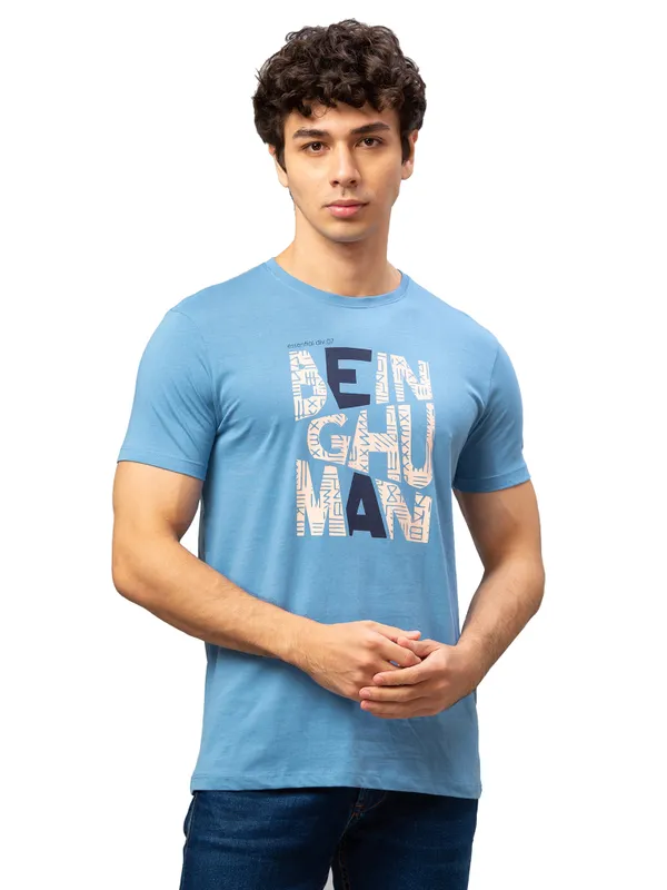 Being Human Regular Fit Men Crew Neck T-Shirts-Blue Jasper