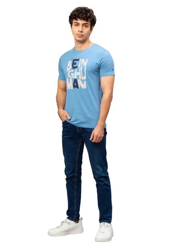 Being Human Regular Fit Men Crew Neck T-Shirts-Blue Jasper