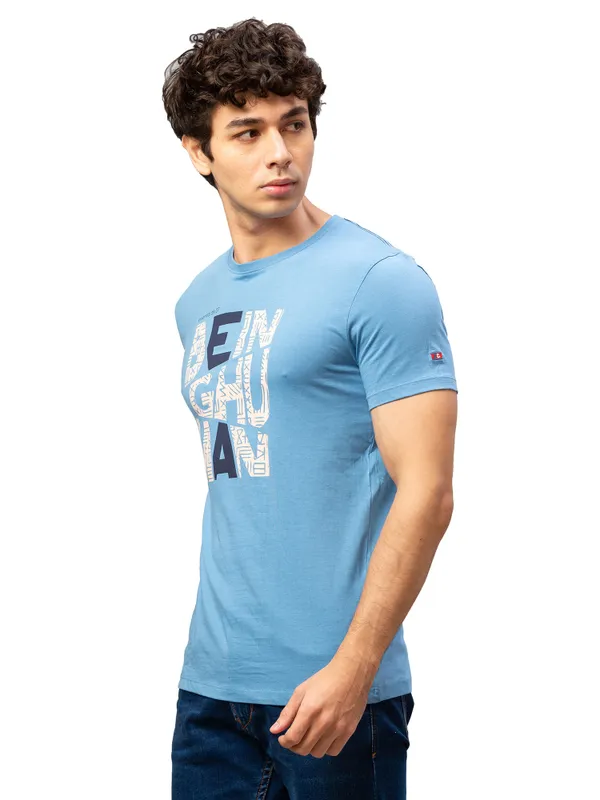 Being Human Regular Fit Men Crew Neck T-Shirts-Blue Jasper