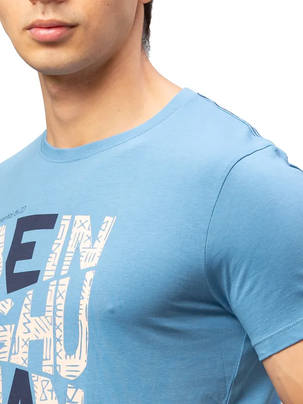 Being Human Regular Fit Men Crew Neck T-Shirts-Blue Jasper