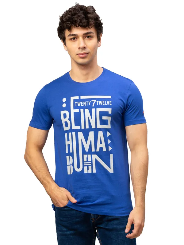 Being Human Regular Fit Men Crew Neck T-Shirts-True Blue