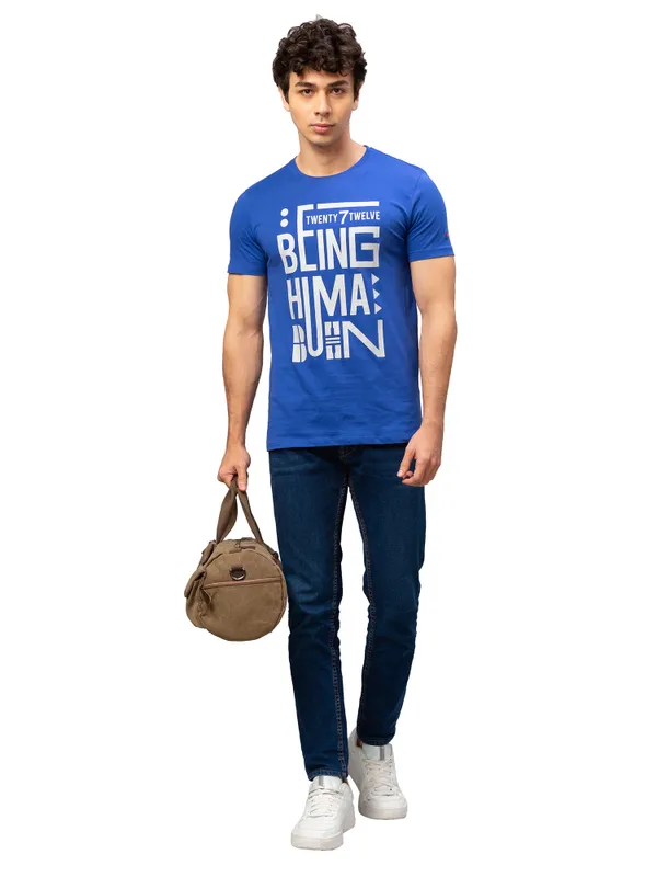 Being Human Regular Fit Men Crew Neck T-Shirts-True Blue