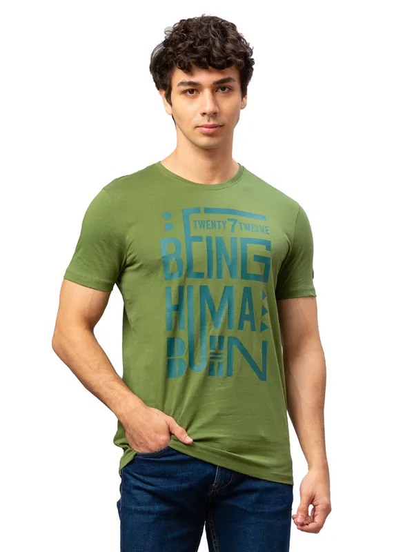 Being Human Regular Fit Men Crew Neck T-Shirts-Olive