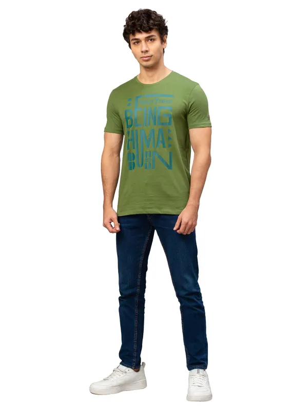 Being Human Regular Fit Men Crew Neck T-Shirts-Olive