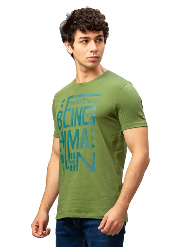 Being Human Regular Fit Men Crew Neck T-Shirts-Olive