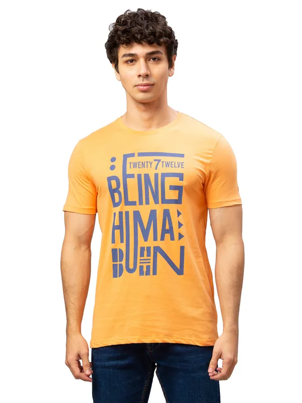 Being Human Regular Fit Men Crew Neck T-Shirts-Orange