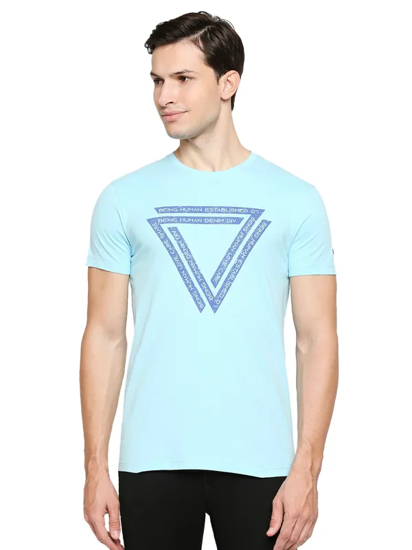 Being Human Regular Fit Men Crew Neck T-Shirts-Aqua