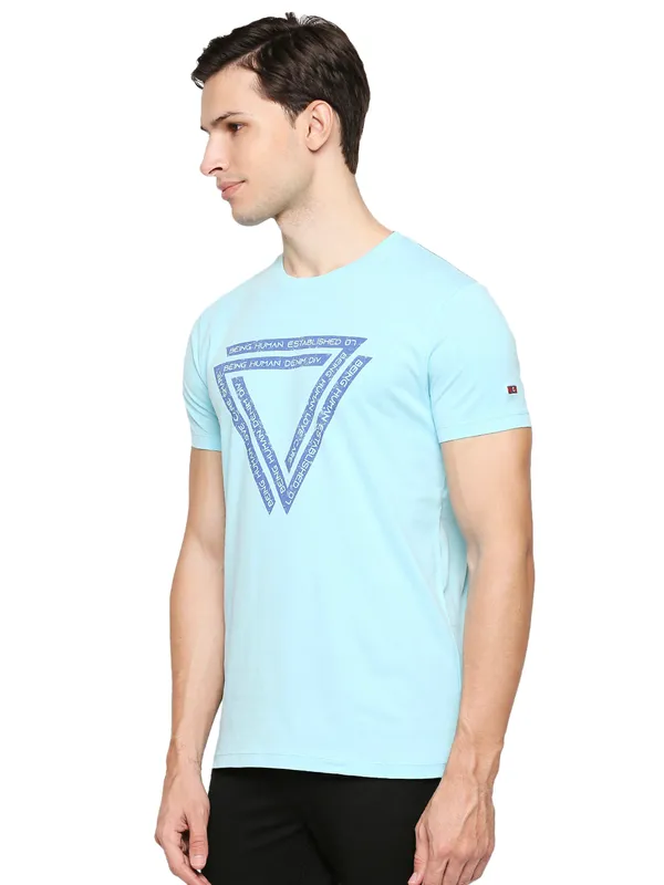 Being Human Regular Fit Men Crew Neck T-Shirts-Aqua