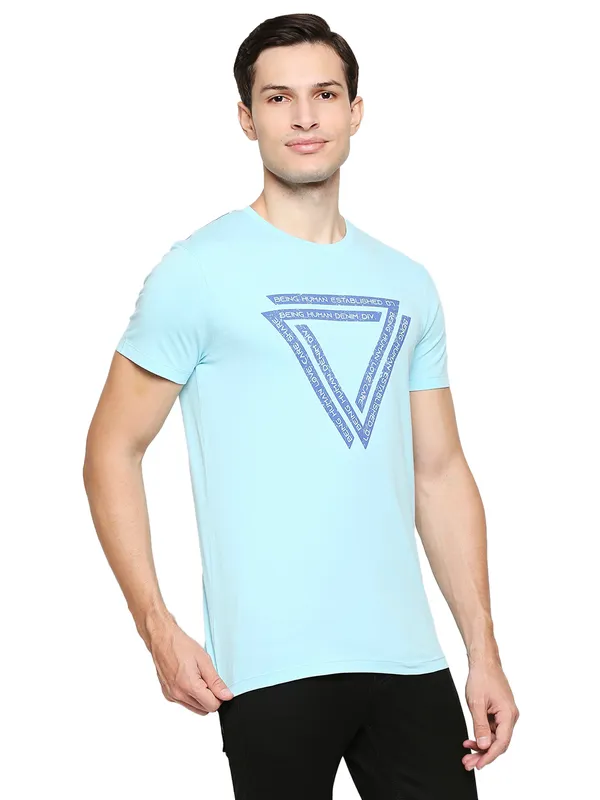 Being Human Regular Fit Men Crew Neck T-Shirts-Aqua