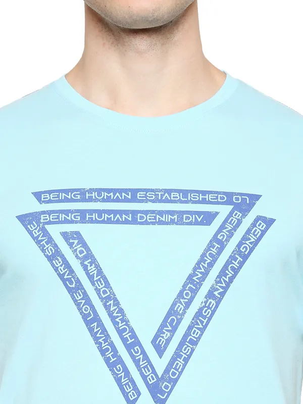 Being Human Regular Fit Men Crew Neck T-Shirts-Aqua