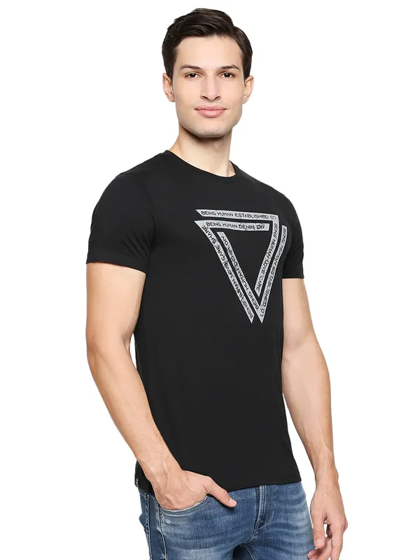 Being Human Regular Fit Men Crew Neck T-Shirts-Black