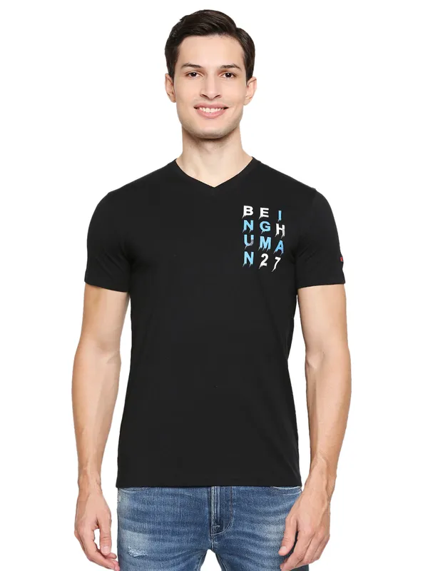 Being Human Regular Fit Men V-Neck T-Shirts-Black