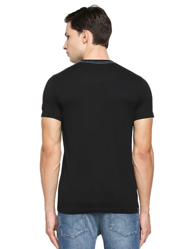Being Human Regular Fit Men V-Neck T-Shirts-Black