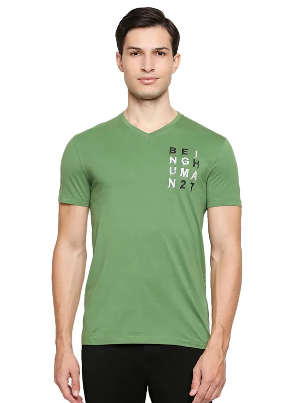 Being Human Regular Fit Men V-Neck T-Shirts-Olive