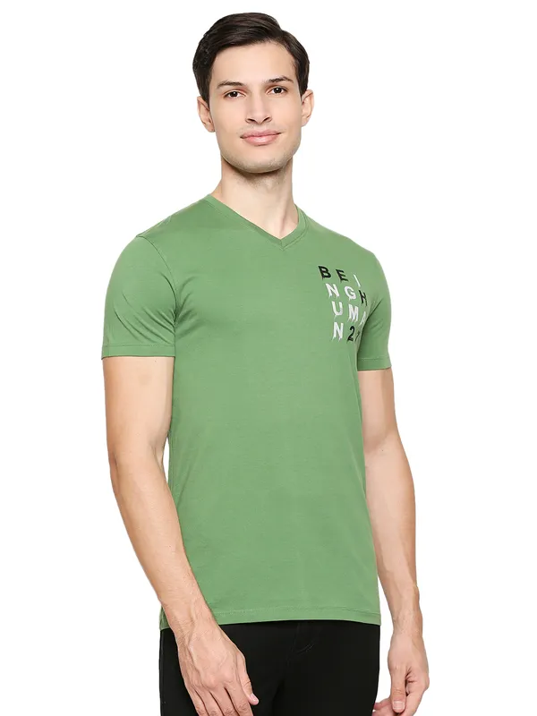 Being Human Regular Fit Men V-Neck T-Shirts-Olive