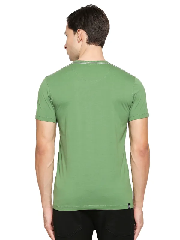 Being Human Regular Fit Men V-Neck T-Shirts-Olive
