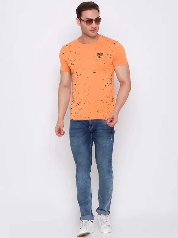 Being Human Regular Fit Men Crew Neck T-Shirts-Orange