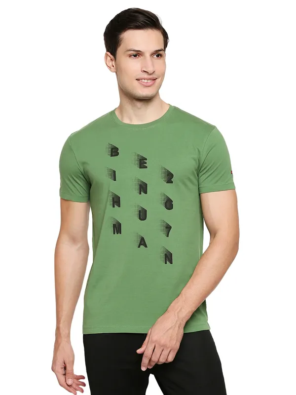 Being Human Regular Fit Men Crew Neck T-Shirts-Olive