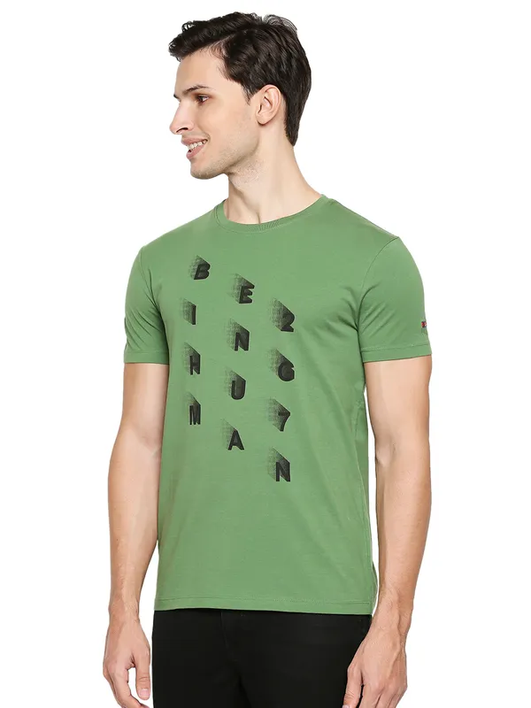 Being Human Regular Fit Men Crew Neck T-Shirts-Olive