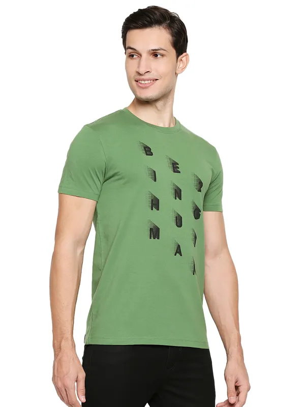 Being Human Regular Fit Men Crew Neck T-Shirts-Olive